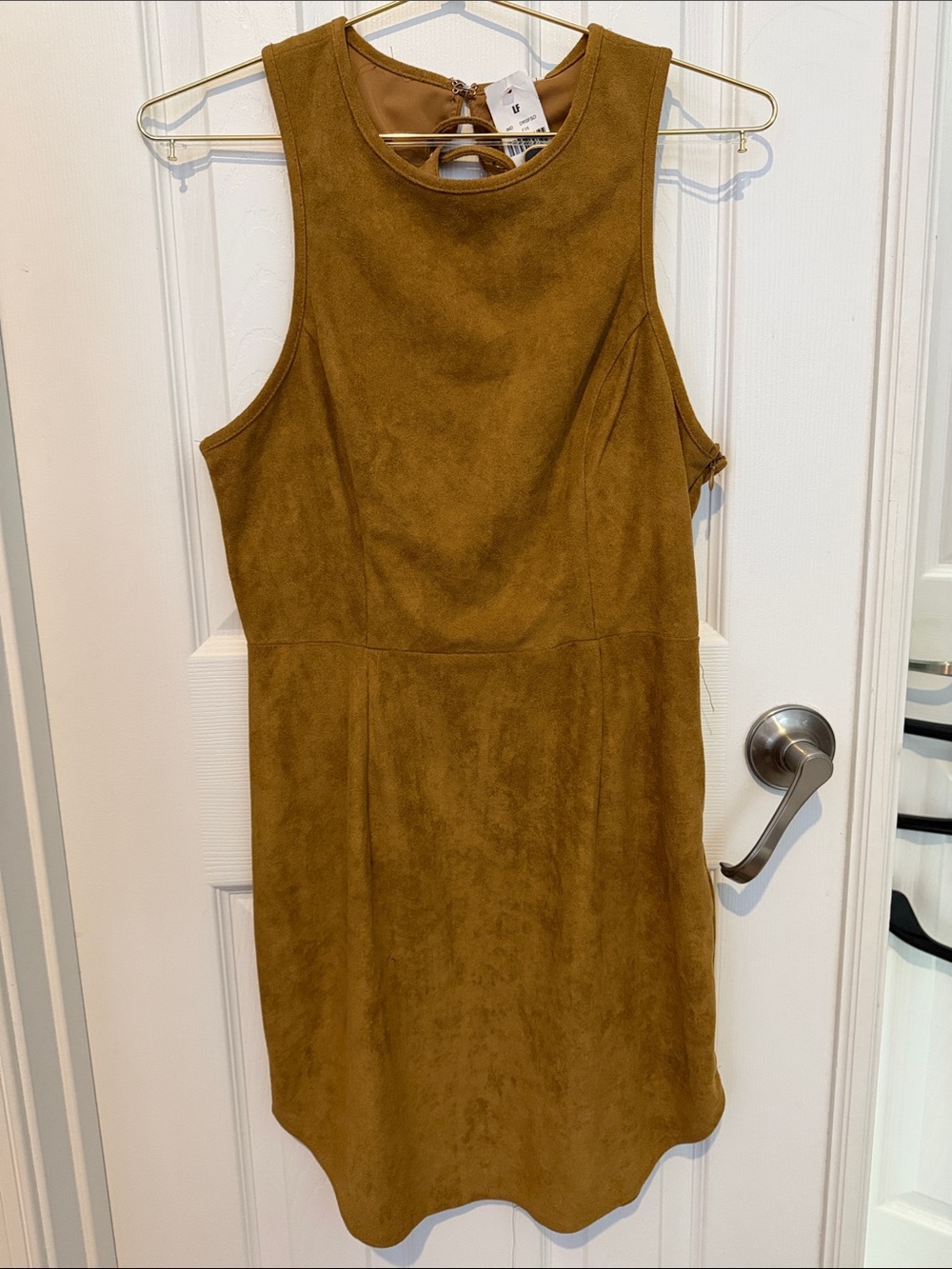 Sleeveless Faux Suede Mini Dress in Camel